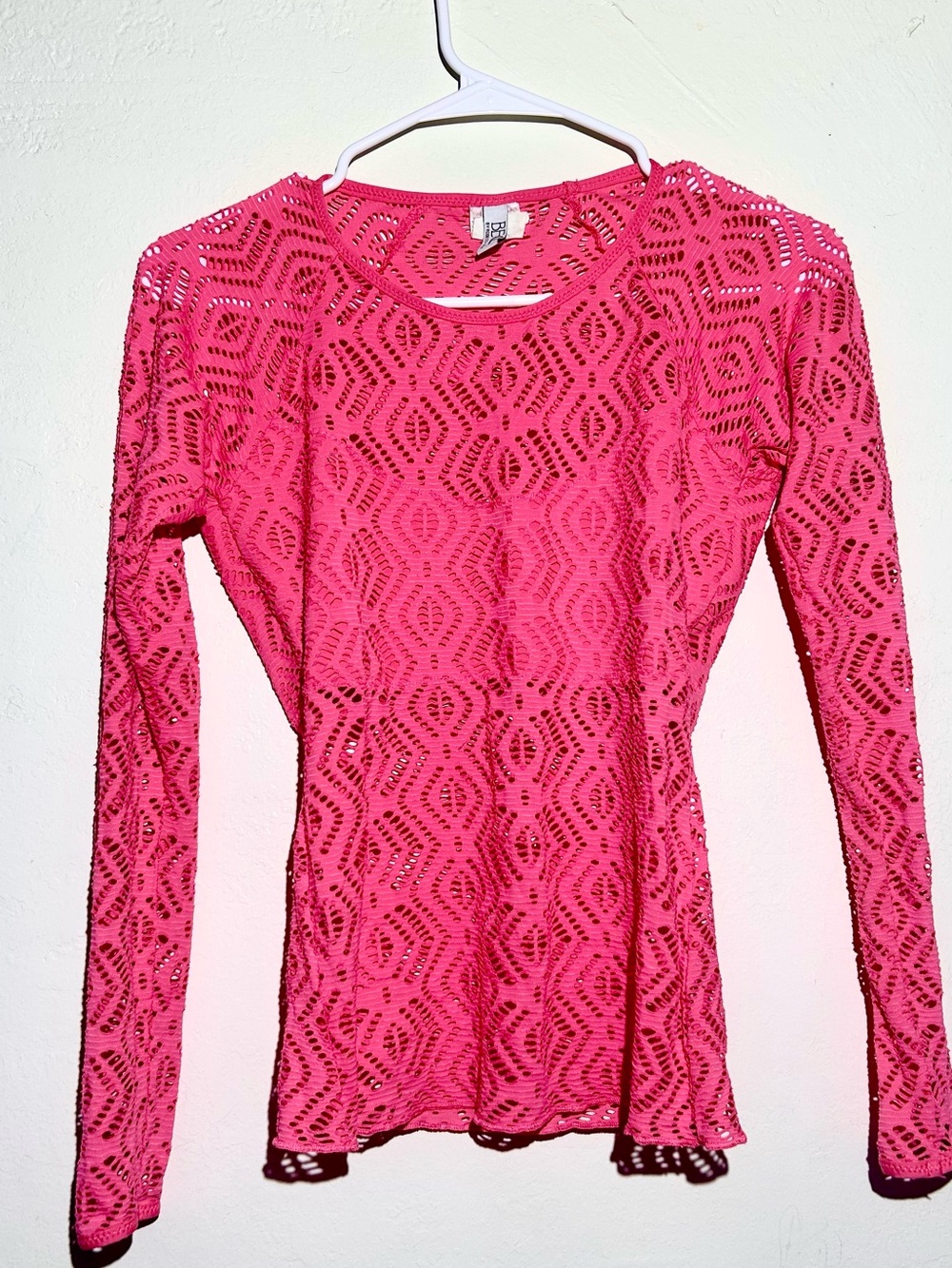 Women's Pink Laser cut Long-Sleeve Top
